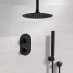 Remer SFH38 Matte Black Thermostatic Ceiling Shower System with Rain Shower Head and Hand Shower